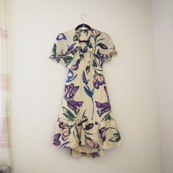 Anthropologie Corey Lynn Calter Larkspur Capelet Silk Floral Dress sz 4 - Picture 4 of 9